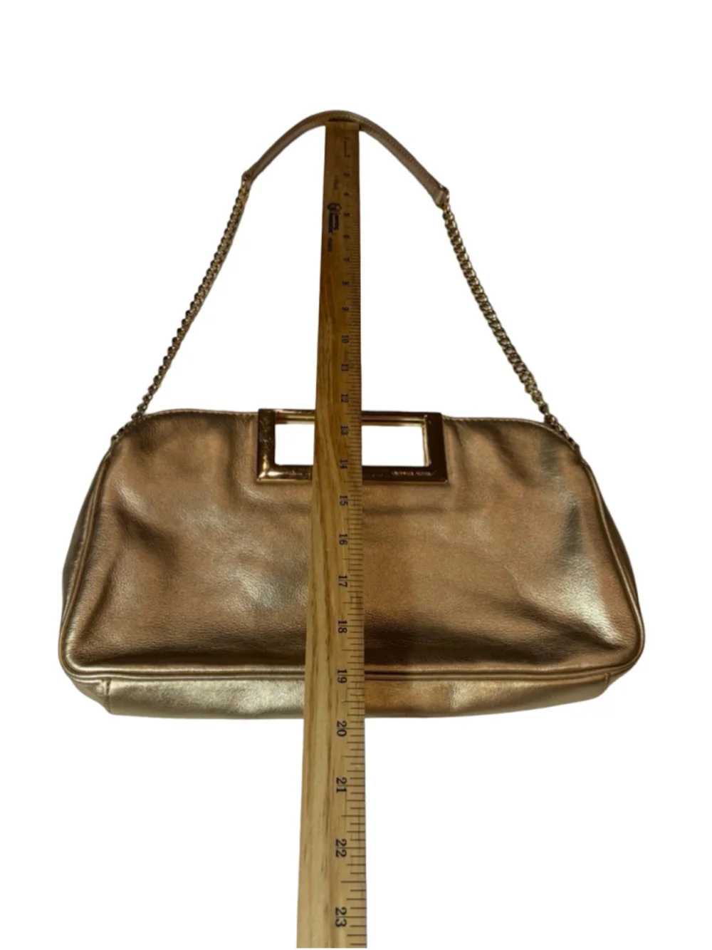 Michael Kors Metallic Gold Leather Chain Shoulder Bag Framed Evening Clutch